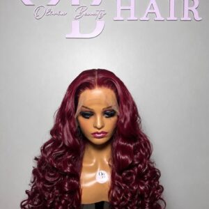 Bouncy donor hair layered  Wine color  26 inches