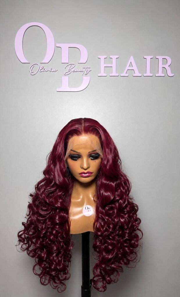 Bouncy donor hair layered  Wine color  26 inches